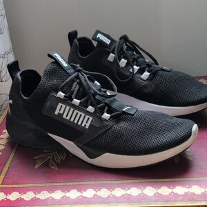 Puma Black and White Knit Runner Sneakers